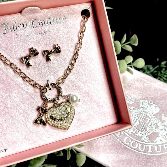 Juicy Couture Jewelry - Juicy Couture Logo Heart Charms & Bow Earrings Set NWT